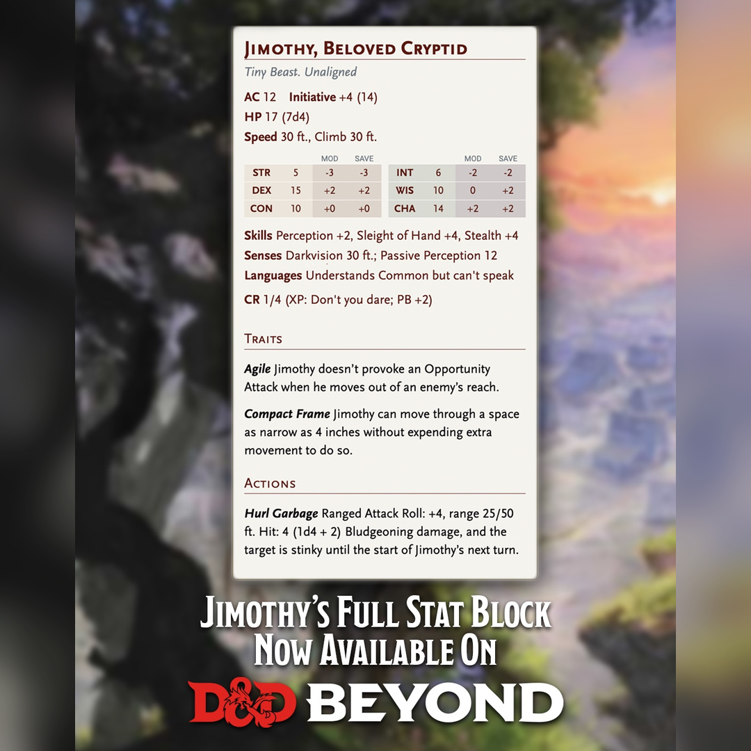 Dungeons & Dragons’ attached Jimothy game stat artwork