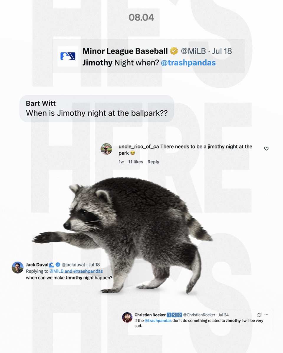 Rocket City Trash Pandas’ attached Jimothy Night promotional image